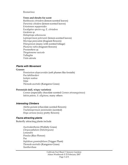 Cultivate Fact Sheet 6 SENSORY GARDENS - Communitywebs.org