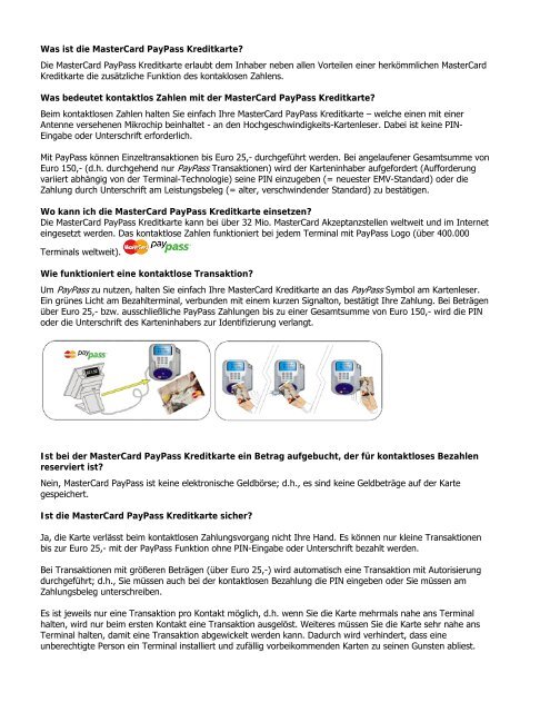 Was ist die MasterCard PayPass Kreditkarte - Raiffeisen CardService