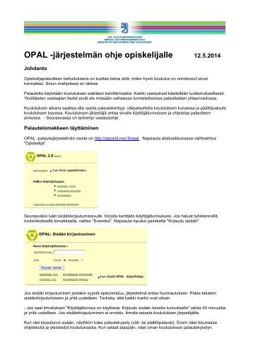 OPAL -jÃ¤rjestelmÃ¤n ohje opiskelijalle - Mol.fi