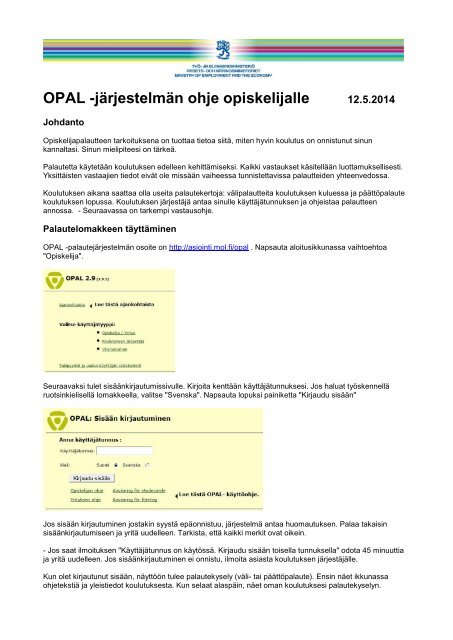 OPAL -jÃ¤rjestelmÃ¤n ohje opiskelijalle - Mol.fi