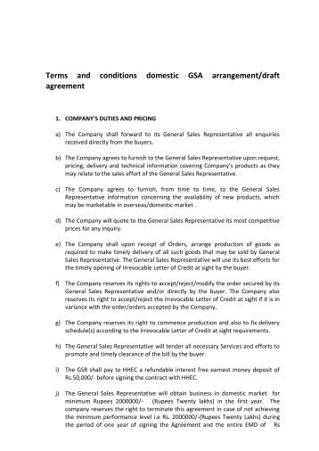 Terms and conditions domestic GSA arrangement/draft agreement