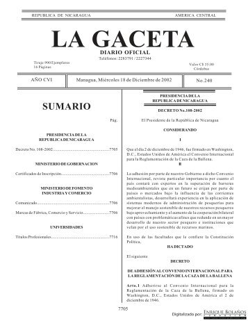 Gaceta - Diario Oficial de Nicaragua - # 240 de 18 Diciembre 2002