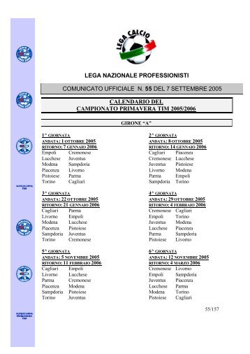 LEGA NAZIONALE PROFESSIONISTI CALENDARIO DEL - Inter