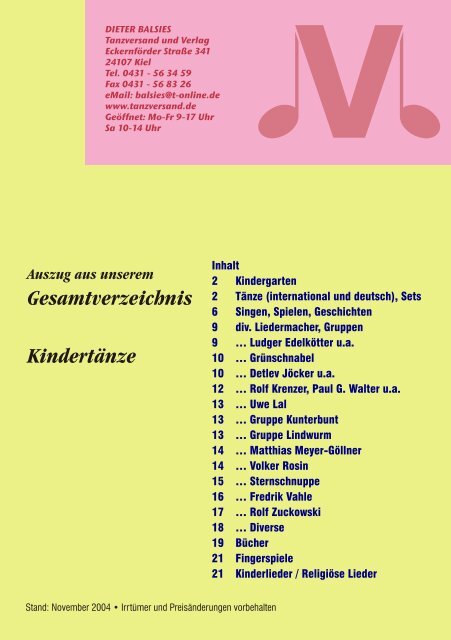 Gesamtverzeichnis Kindertänze