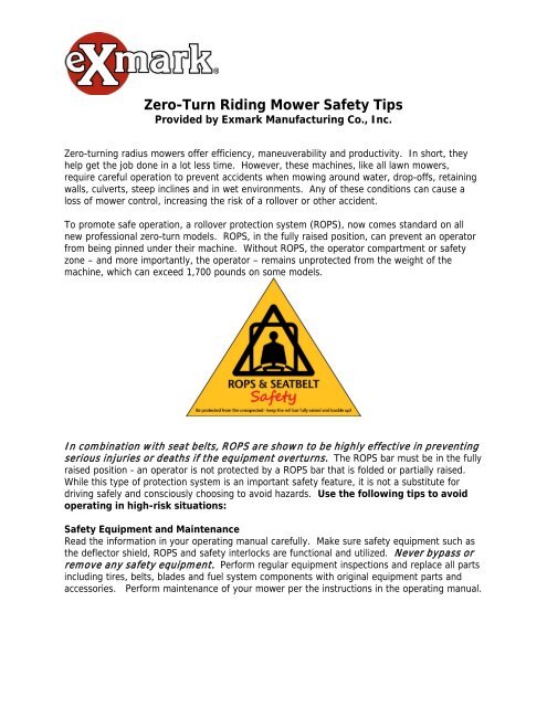 Zero-turn riding mower safety tips - exmark lawn