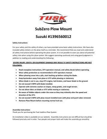SubZero Plow Mount Suzuki #1396560012 - Rocky Mountain ATV/MC