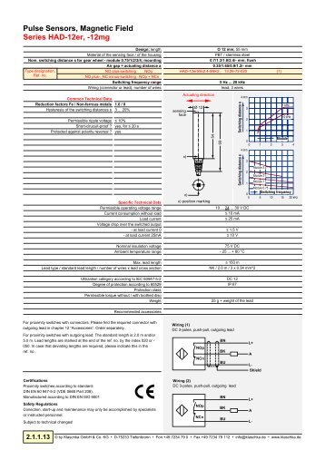 Pulse Sensors, Magnetic Field Series HAD-12er, -12mg - Klaschka