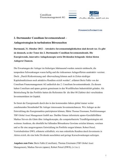 2. Dortmunder Consilium Investmentabend â Anlagestrategien in ...