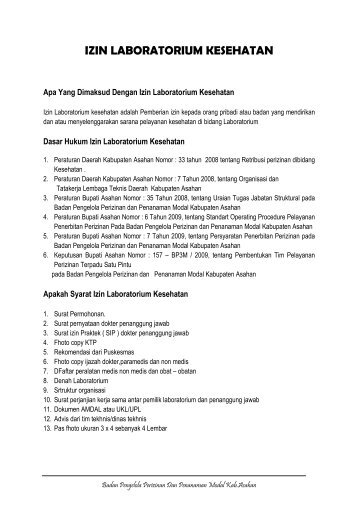 IZIN LABORATORIUM KESEHATAN - Pemerintah Kabupaten Asahan