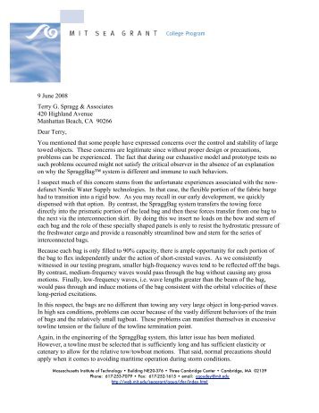 a letter from research engineer, Cliff Goudey, of the MIT Sea Grant ...