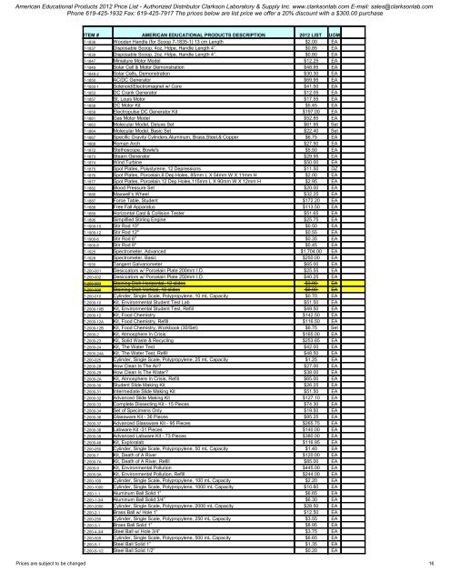 American Educational Products 2012 Price List - Clarkson ...