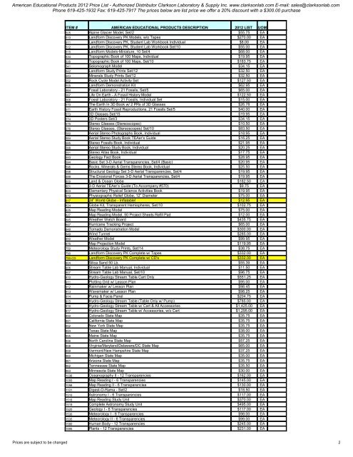 American Educational Products 2012 Price List - Clarkson ...