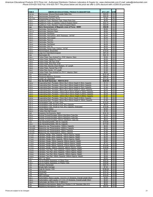 American Educational Products 2012 Price List - Clarkson ...