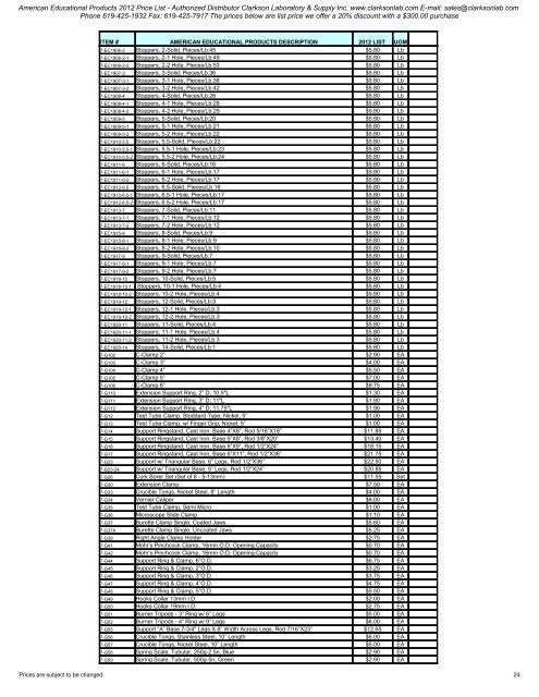 American Educational Products 2012 Price List - Clarkson ...