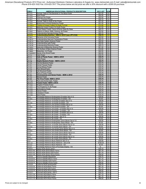 American Educational Products 2012 Price List - Clarkson ...