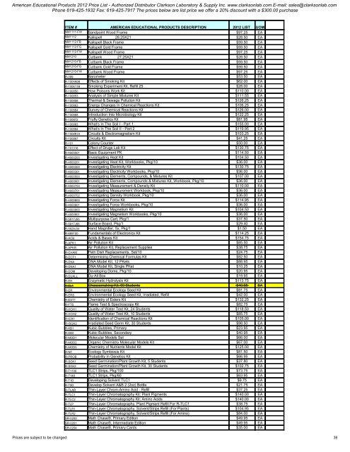 American Educational Products 2012 Price List - Clarkson ...