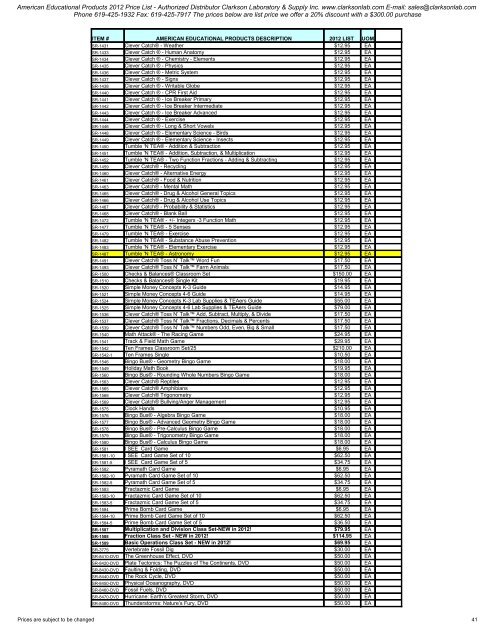 American Educational Products 2012 Price List - Clarkson ...