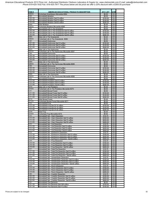 American Educational Products 2012 Price List - Clarkson ...