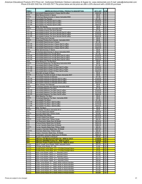 American Educational Products 2012 Price List - Clarkson ...