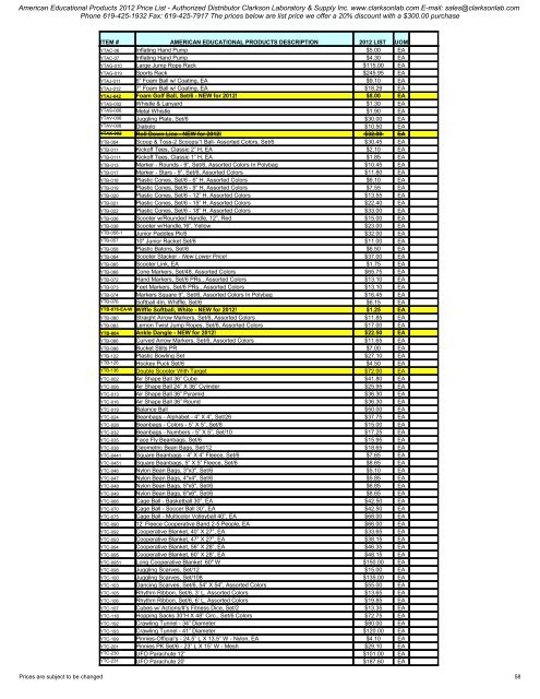 American Educational Products 2012 Price List - Clarkson ...