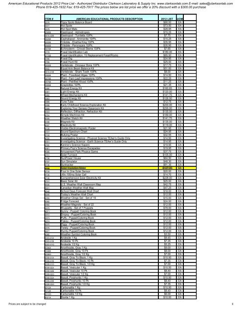 American Educational Products 2012 Price List - Clarkson ...