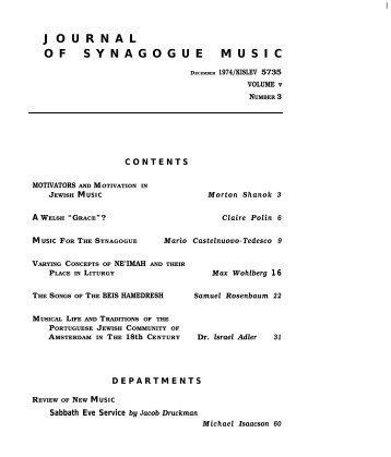 journal ofsynagoguemusic - Cantors Assembly