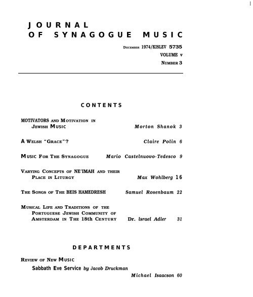 journal ofsynagoguemusic - Cantors Assembly