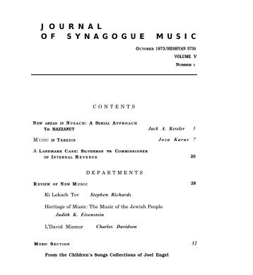 JOURNAL OFSYNAGOGUEMUSIC -  Cantors Assembly