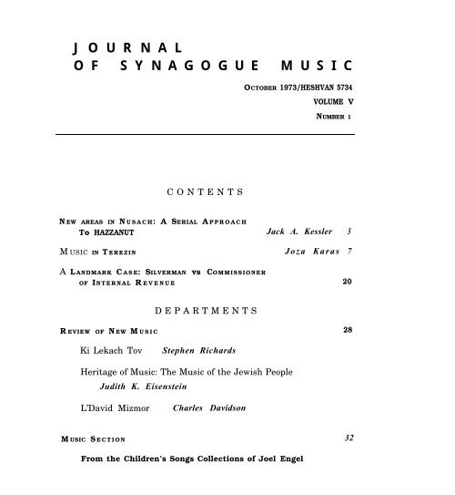 JOURNAL OFSYNAGOGUEMUSIC -  Cantors Assembly