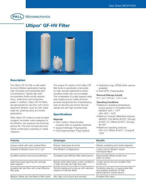 Ultipor GF-HV filter - Pall Corporation (PLL)