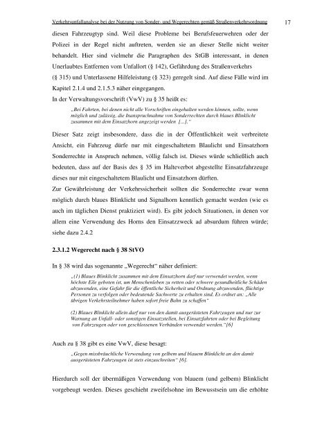 Verkehrsunfallanalyse bei der Nutzung von Sonder- und Wegerechten