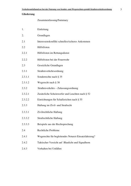 Verkehrsunfallanalyse bei der Nutzung von Sonder- und Wegerechten