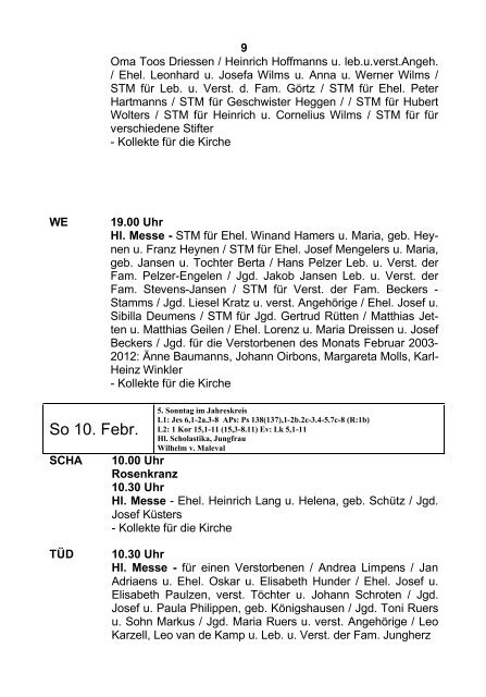 Mo 4. Febr. Di 5. Febr. Mi 6. Febr. - Kirchen im Selfkant