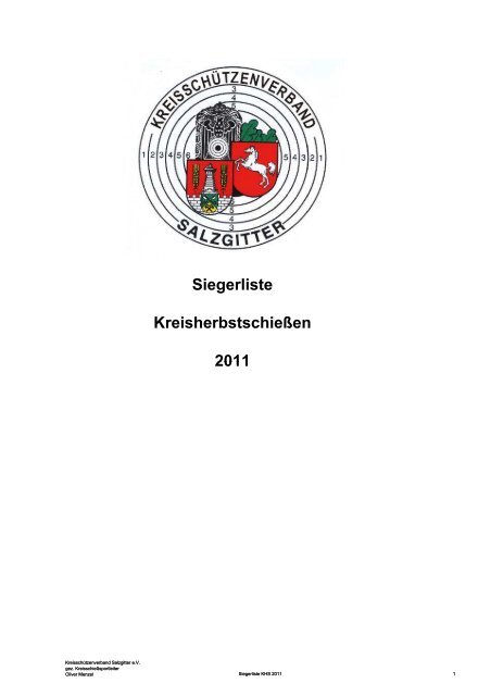 Siegerliste KHS 2011 - KreisschÃ¼tzenverband Salzgitter eV