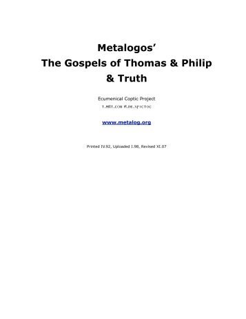 Gospels of Thomas and Philip and Truth - Syriac Christian Church
