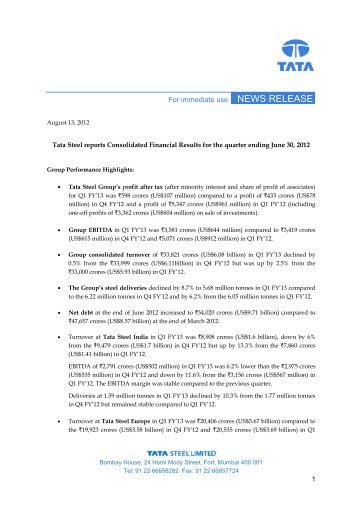 Detailed Press Release - Tata Steel