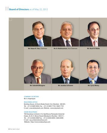 Board of Directors as of May 22, 2012 - Tata Steel