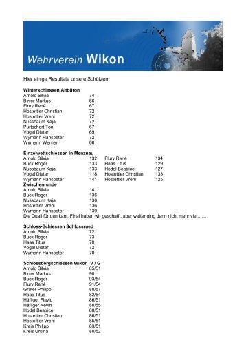 weitere Resultate unserer SchÃ¼tzen - Wehrverein Wikon