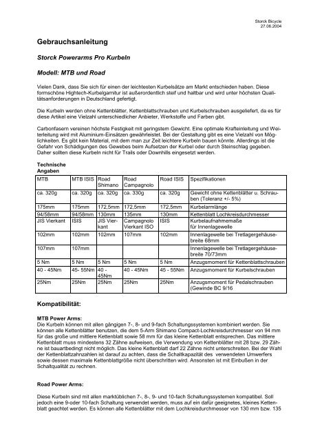 Powerarms Deutsch updated 27.06.2005 - Storck Bicycle GmbH