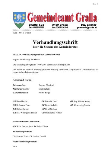 Gemeinderatssitzungsprotokoll vom 25.09.2008 - Gemeinde Gralla