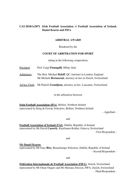 CAS 2010/A/2071 - Tribunal Arbitral  du Sport / TAS