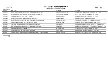 2011 ALCOHOL LICENSE RENEWALS Spirits, Beer, Wine by ...