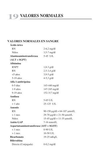 valores normales en sangre