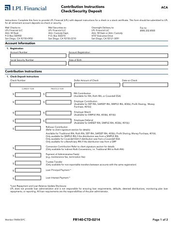 Contribution Instructions Check/Security Deposit - LPL Financial