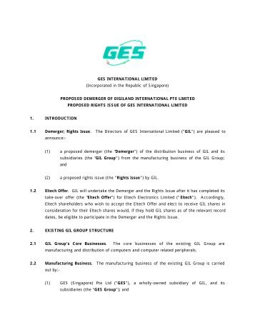 GES INTERNATIONAL LIMITED (Incorporated in the Republic of ...