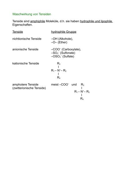 Waschwirkung von Tensiden Tenside sind amphiphile ... - herregger