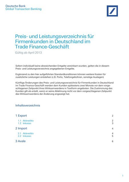 Preis Und Leistungsverzeichnis Fa R Firmenkunden In Gtb