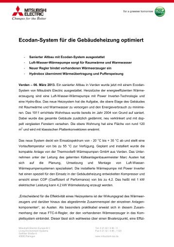 Ecodan-System fÃ¼r die GebÃ¤udeheizung optimiert - Mitsubishi Electric