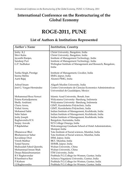 ROGE - Pune 2011 - The Academy of Business and Retail ...