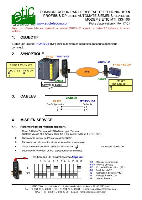 1. objectif 2. synoptique 3. cables 4. mise en service - Etic Telecom